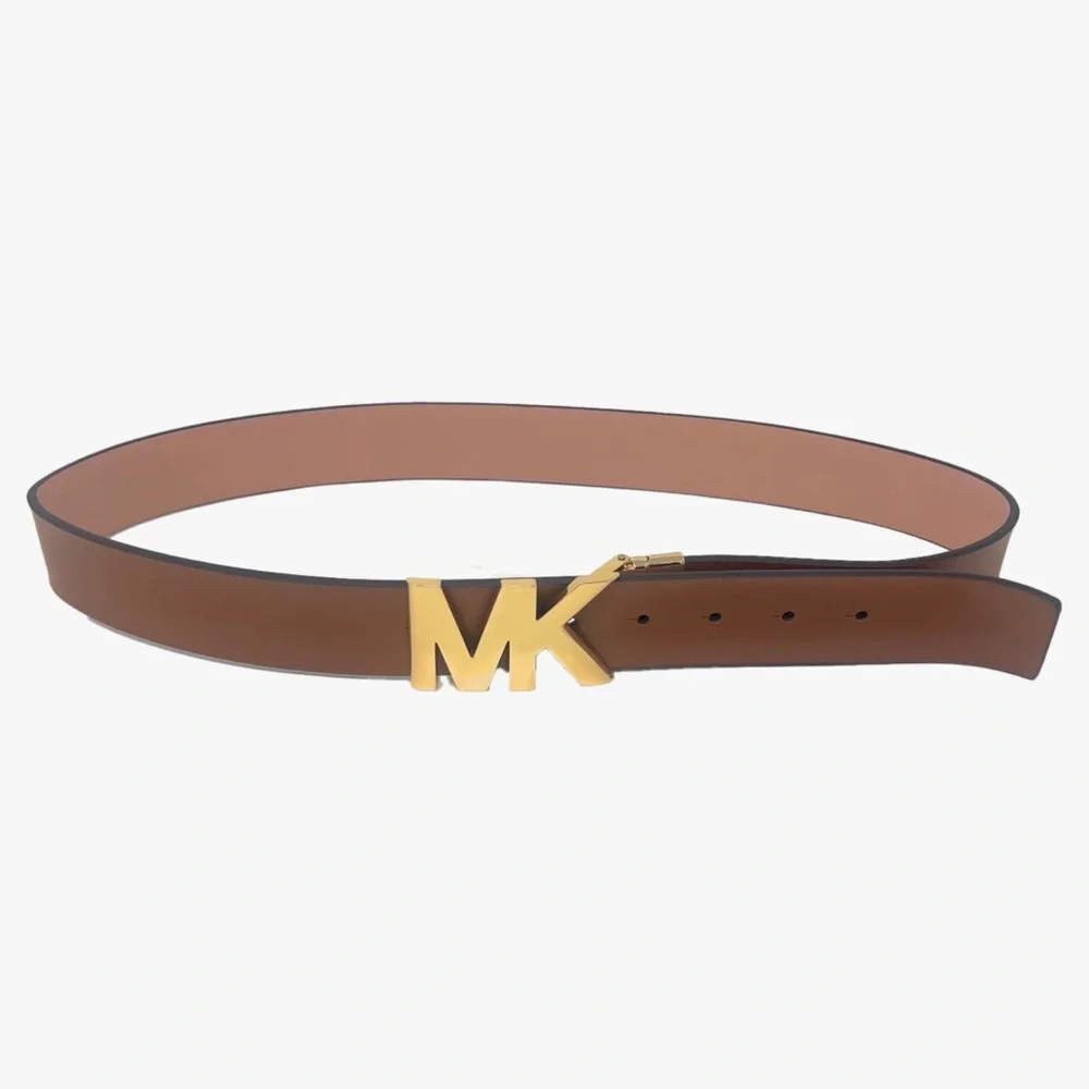 Michael Kors Reversible Gold MK Logo Belt Brown/Pink